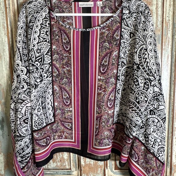 John Paul Richard Scarf Poncho Crop Top Blouse Women's XL Pink Multi Lightweight - Picture 3 of 8